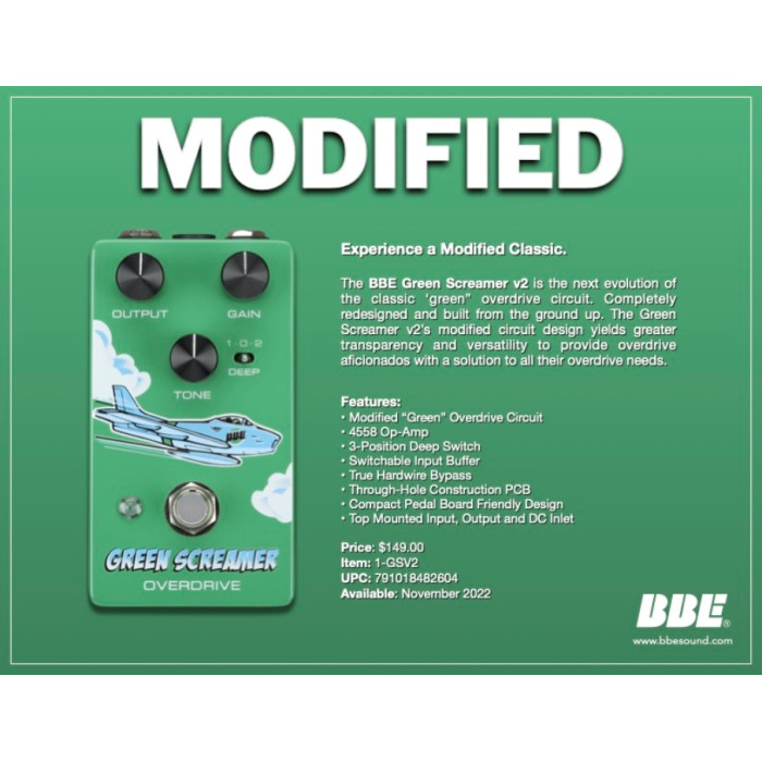 only pedals has bbe green screamer v2 is the next evolution of the classic “green” overdrive circuit. completely redesigned and built from the ground up 57