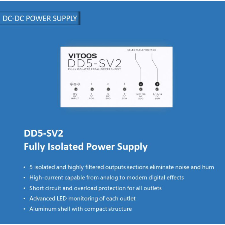 only pedals has vitoos dd5-sv2 5 output isolated power supply 56