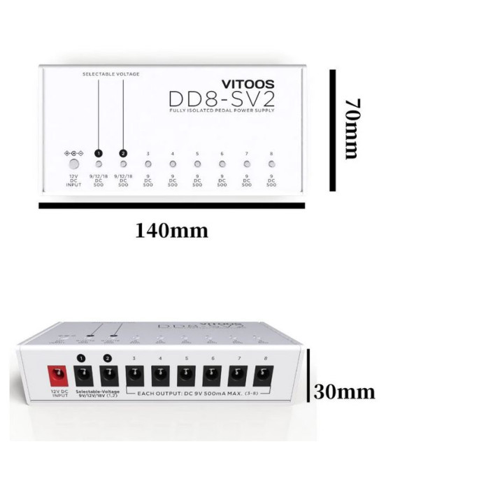 only pedals has vitoos dd8-sv2 8 output isolated power supply 55