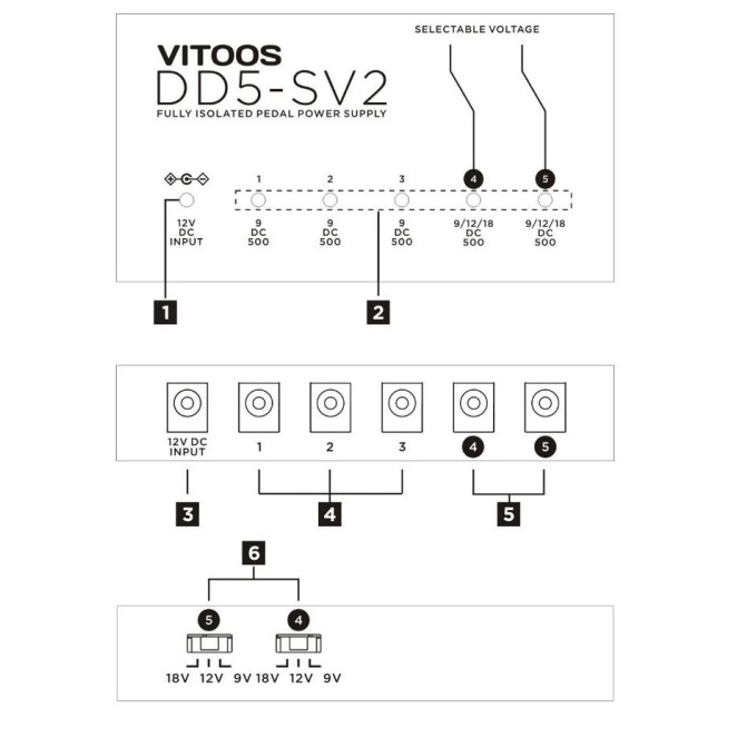 only pedals has vitoos dd5-sv2 5 output isolated power supply 57