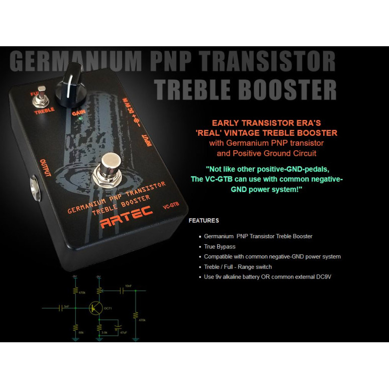 only pedals has artec vc-gtb vc-gtb germanium pnp transistor treble booster 54